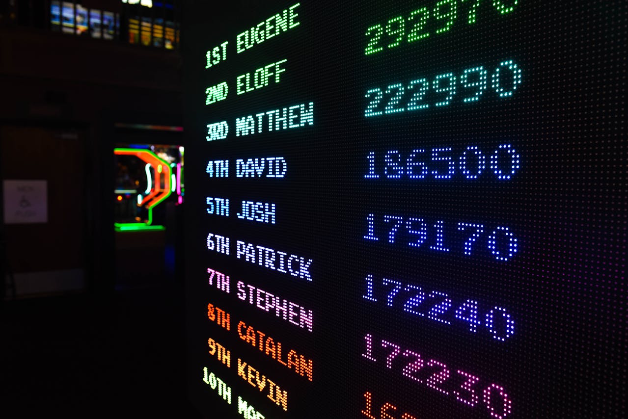 a digital leaderboard displaying names alongside scores