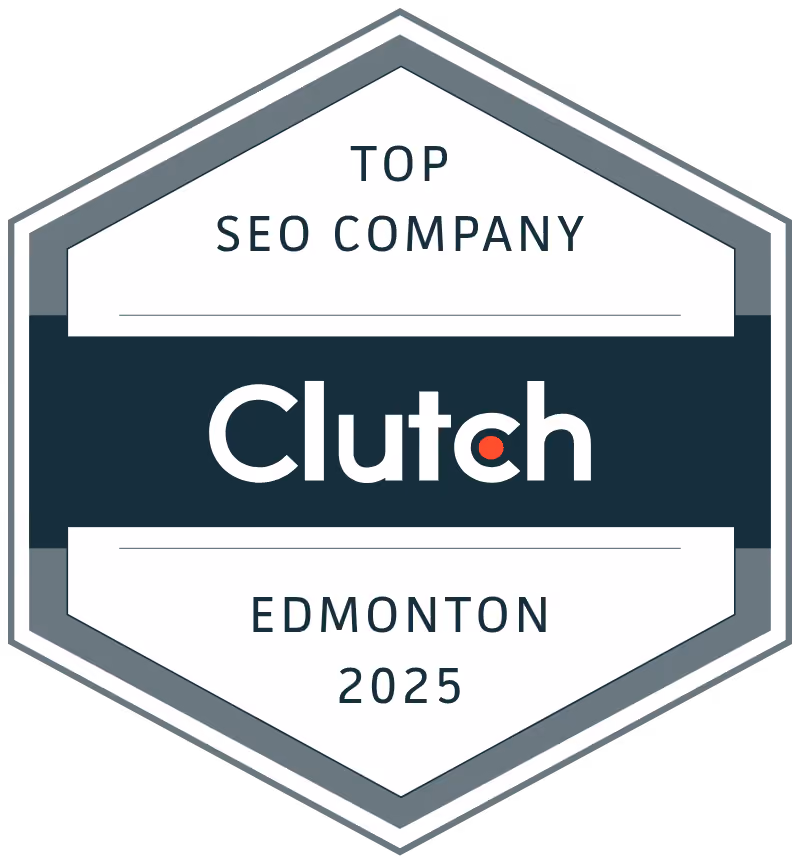 Hexagonal badge reading 'Top SEO Company Clutch Edmonton 2025'.