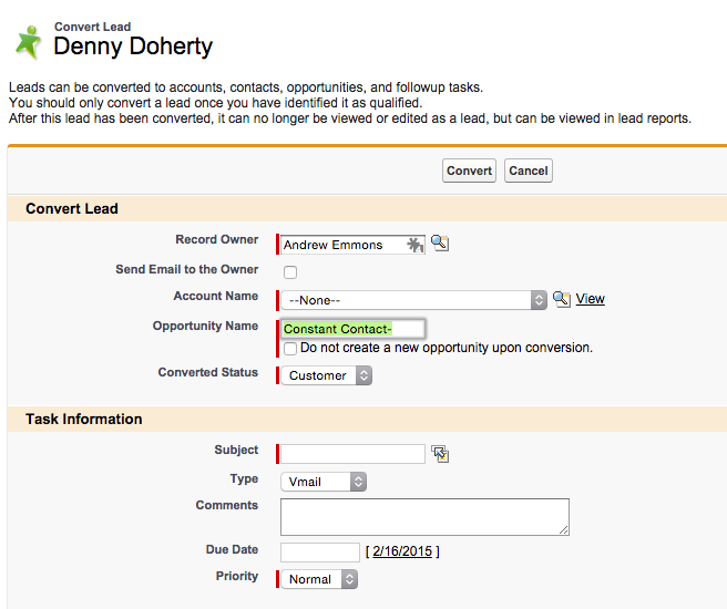 Salesforce: Converting a Lead