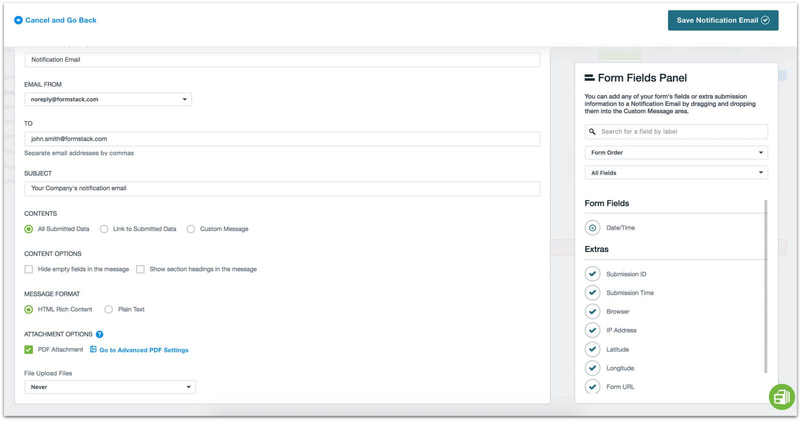 Formstack Submission PDF Email Attachment