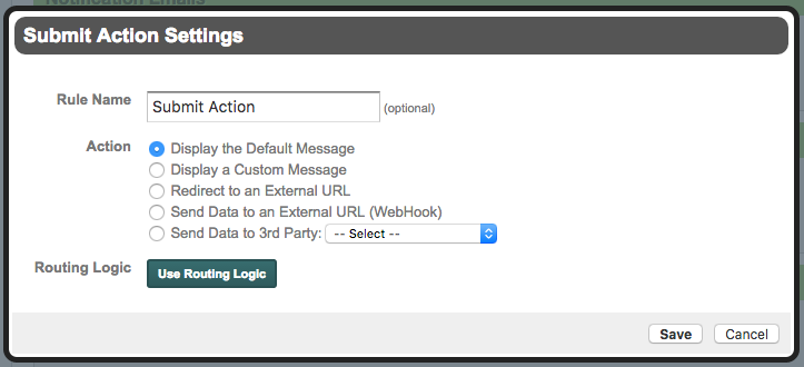 Formstack Submit Action Settings