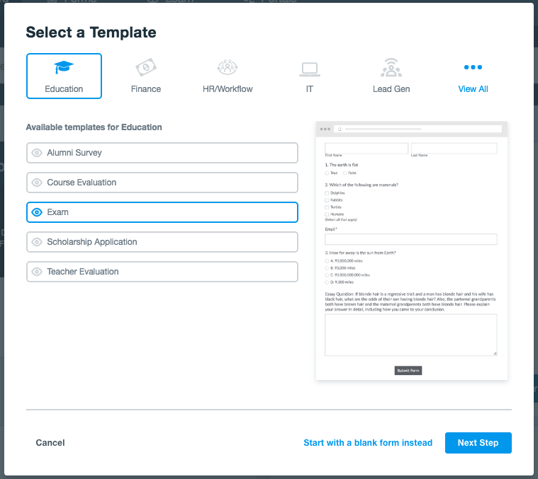 Create an Online Quiz from a Template