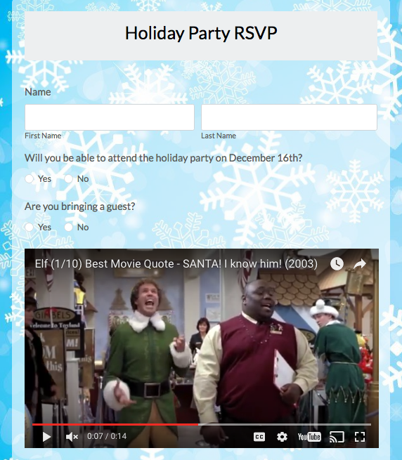 Holiday RSVP Form with Video Embedding