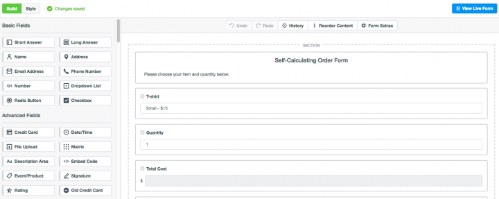 Formstack self-calculating form