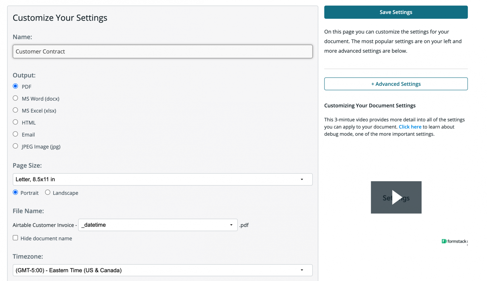 Customize Your Settings Formstack Documents Product Screenshot