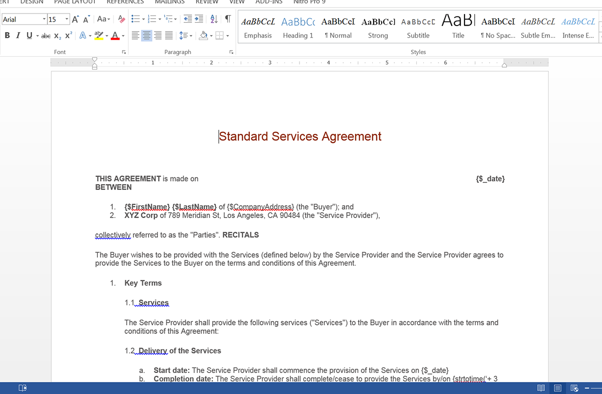 Standard Services Agreement Template Screenshot