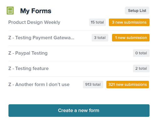 Formstack Dashboard - My Forms