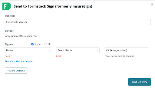 Formstack Documents deliver to Formstack Sign
