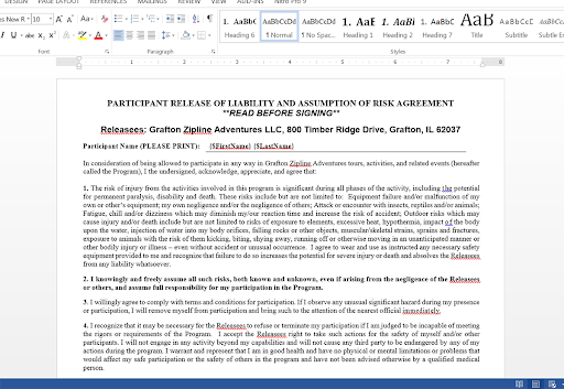 Formstack Documents waiver template