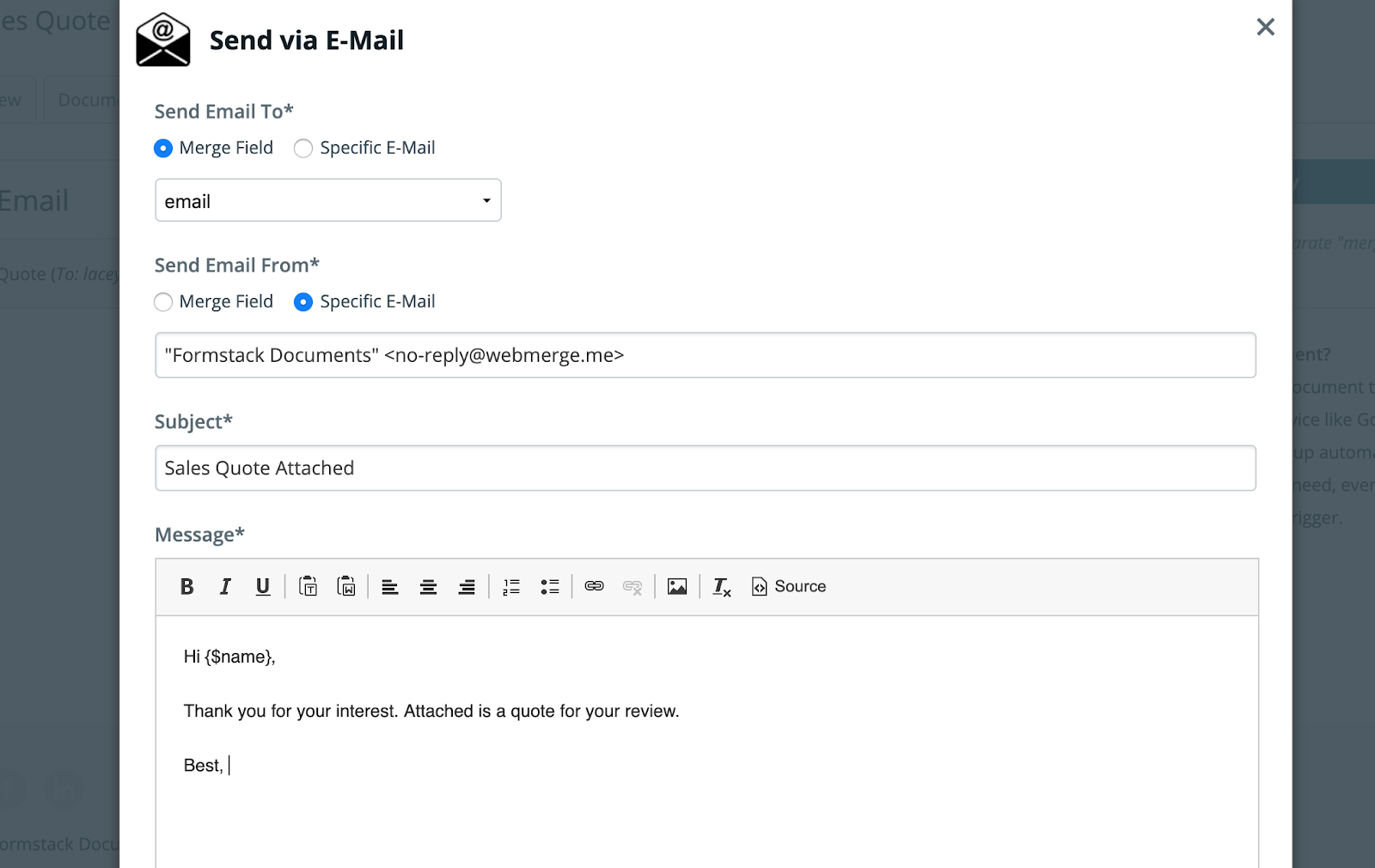 sales quote template to document creation