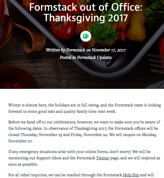 Formstack blog post out of office message example