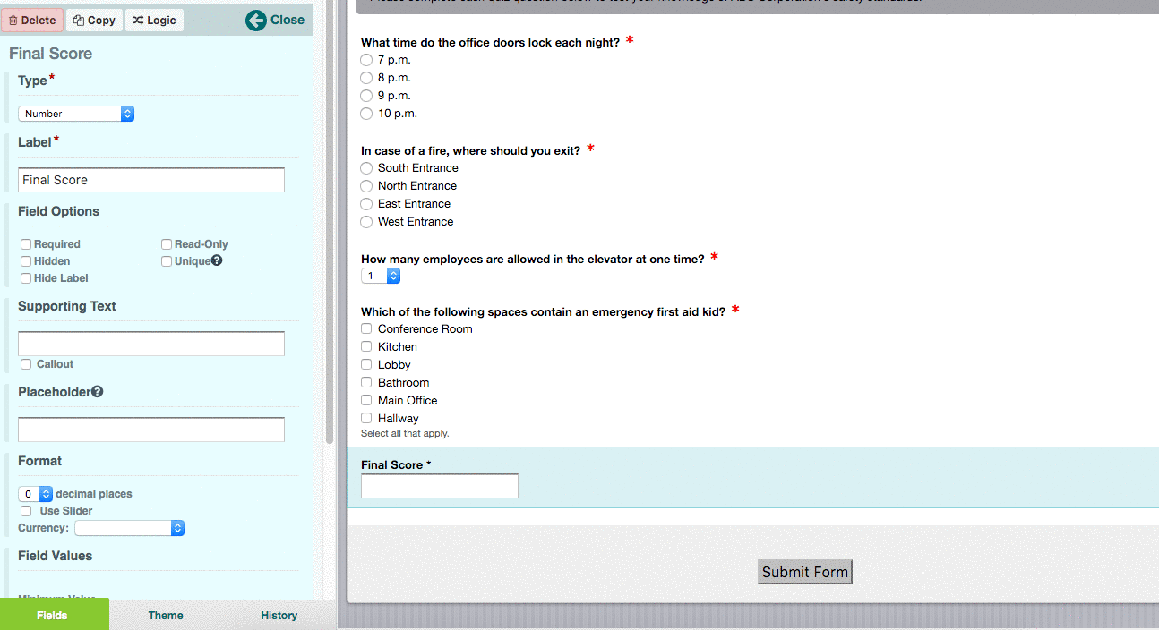 Scoring an Online Quiz