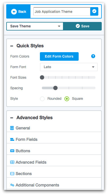 Formstack Theme Editor Options