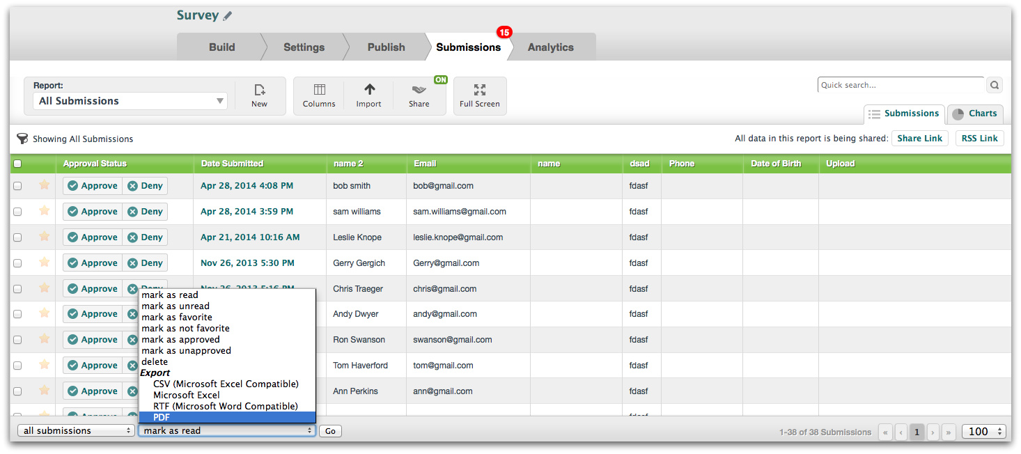 exporting form data