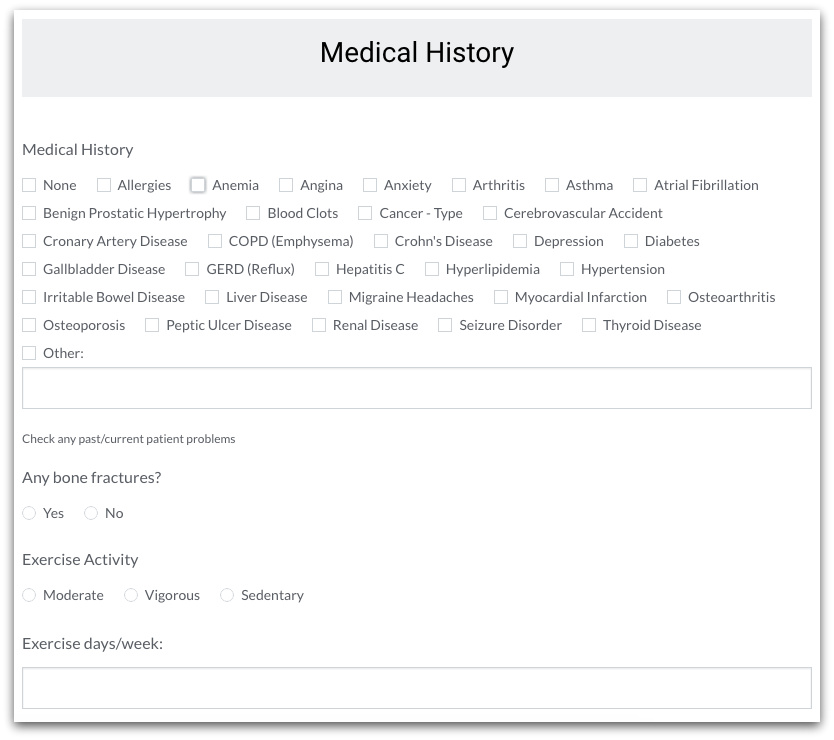 Healthcare Forms: Online Medical History Form