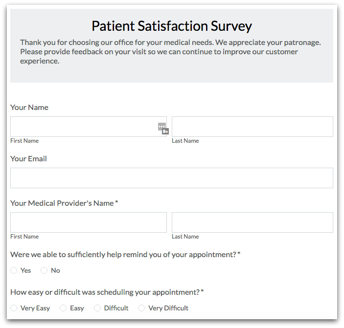 Healthcare Forms: Online Patient Satisfaction Survey