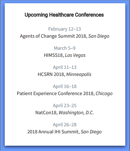 2018 healthcare events