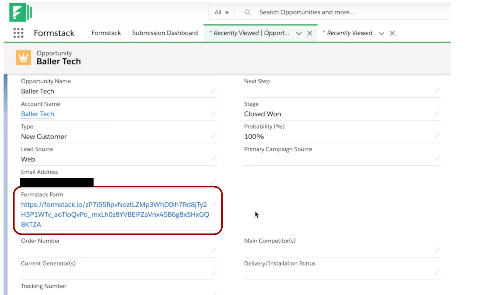 Salesforce record opportunity object