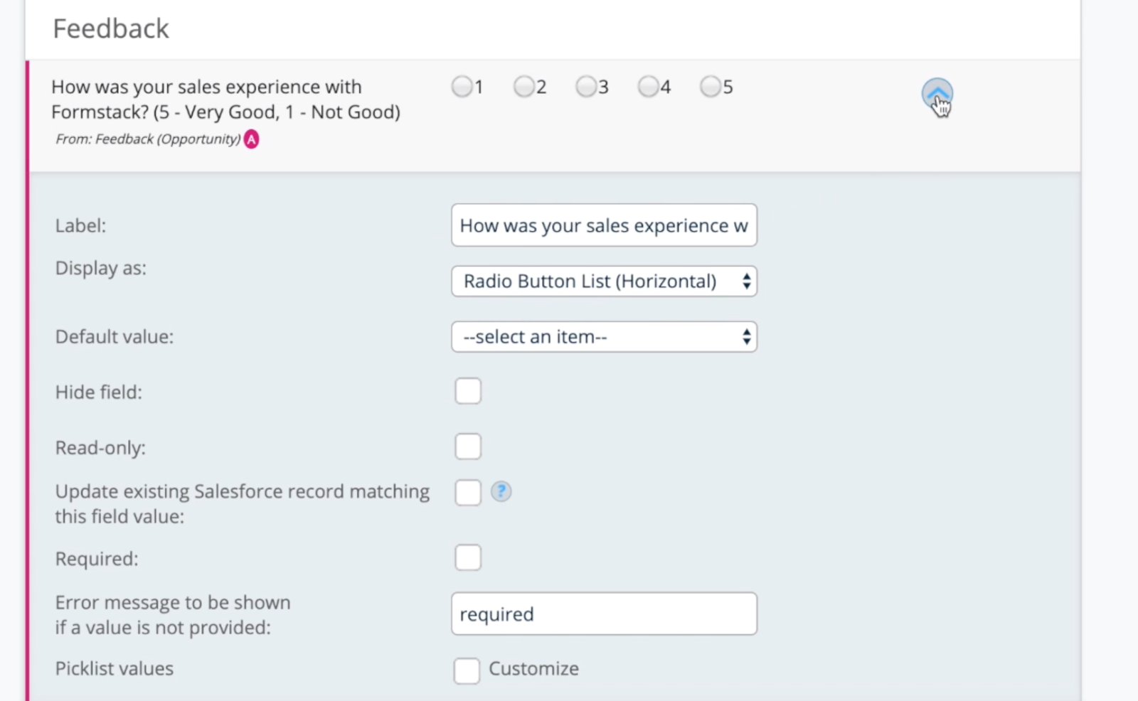 Salesforce object new feedback field. 