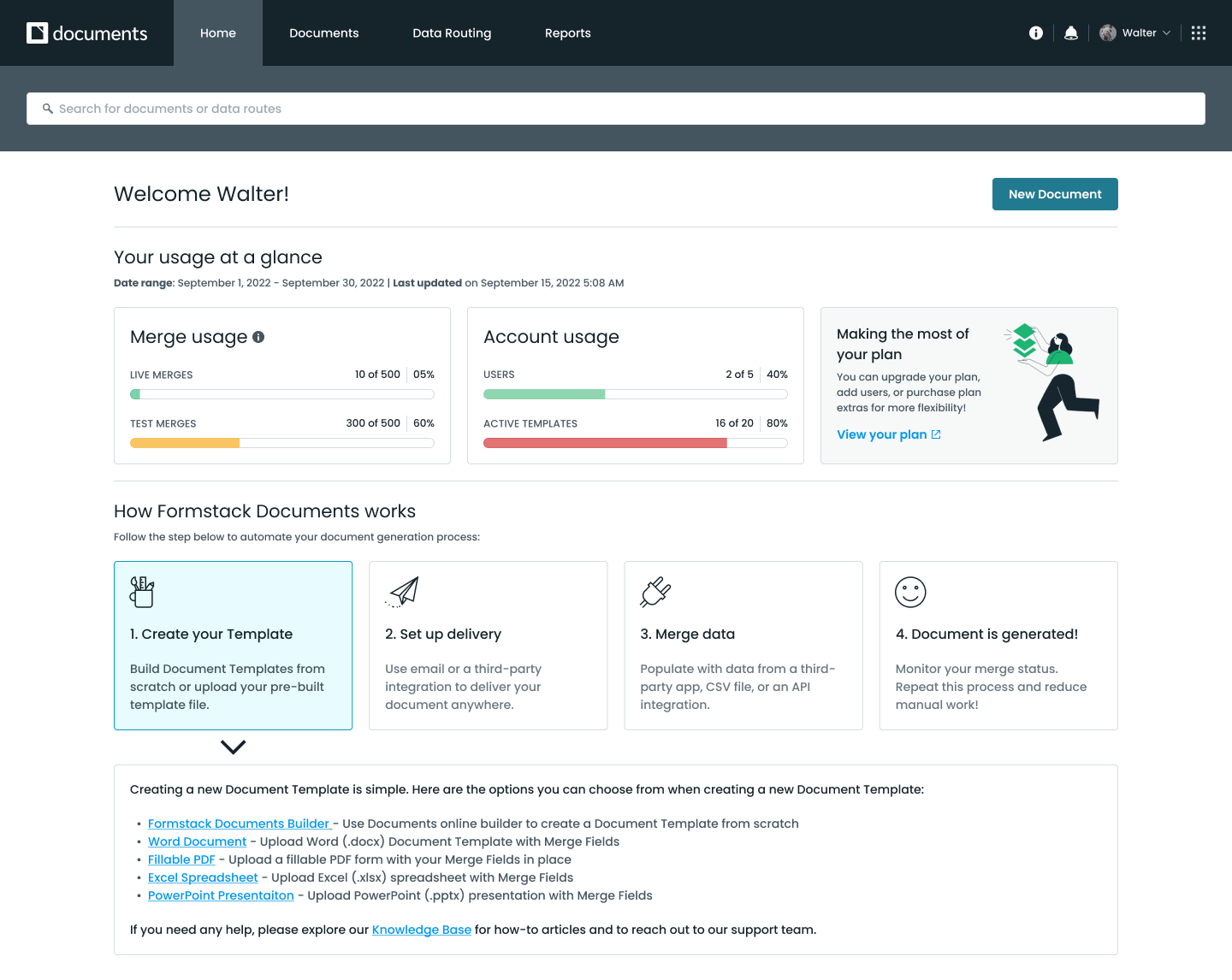 new Formstack Documents home page 