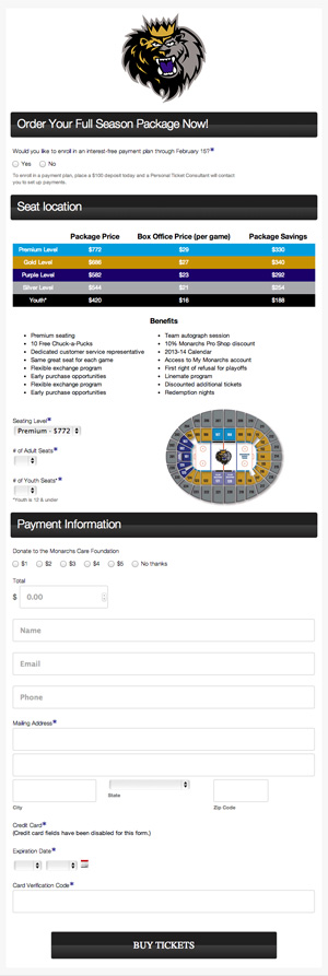 Monarchs season ticket form
