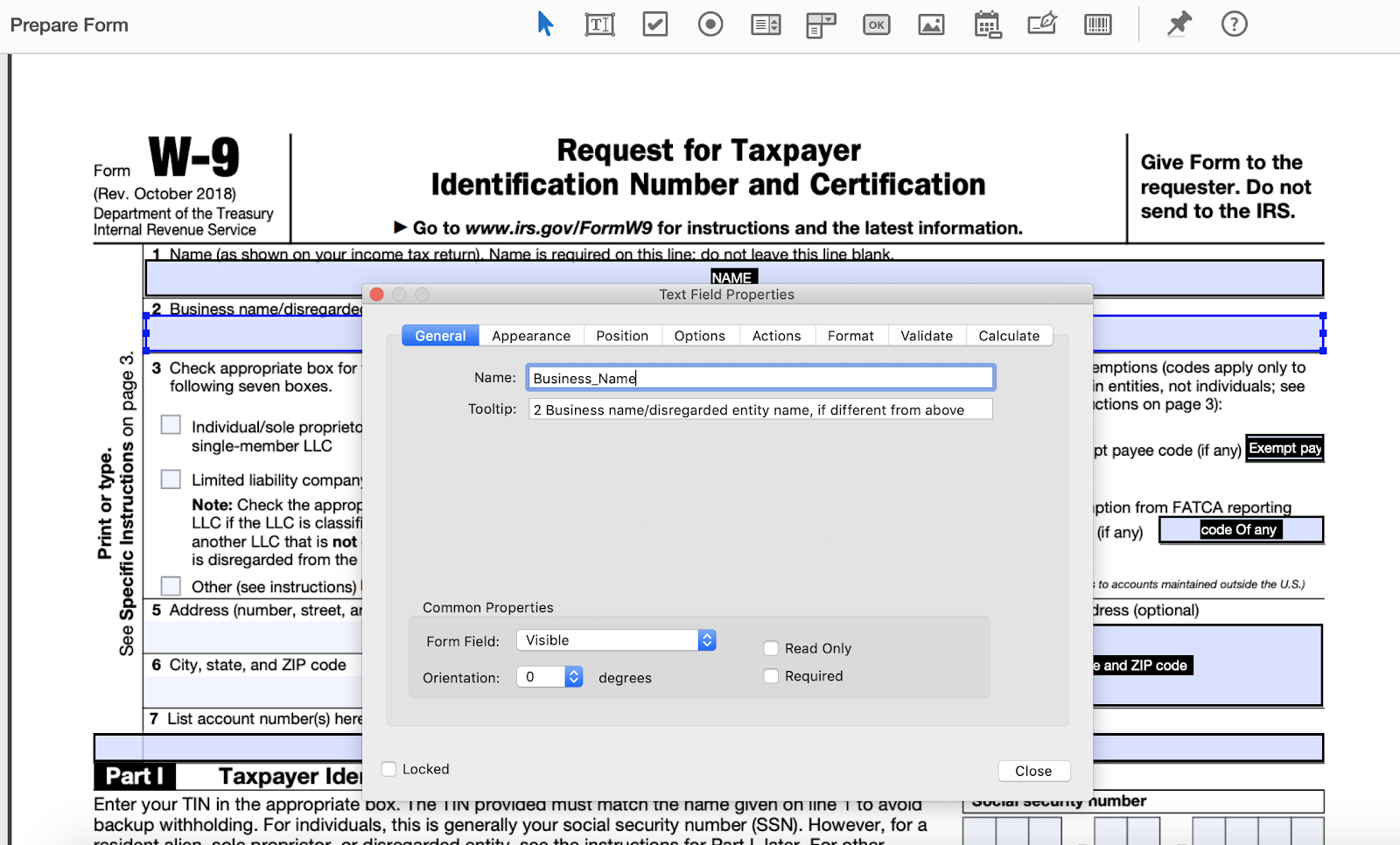 Adobe PDF Prepare Form