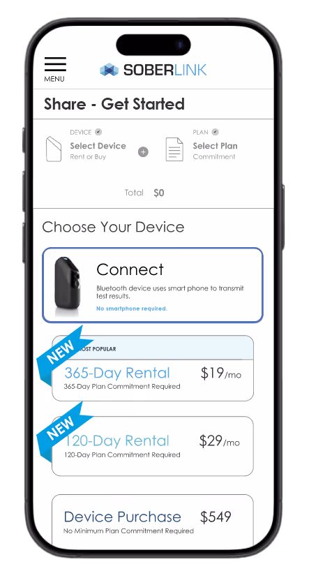 iPhone screen with Soberlink's decision tree