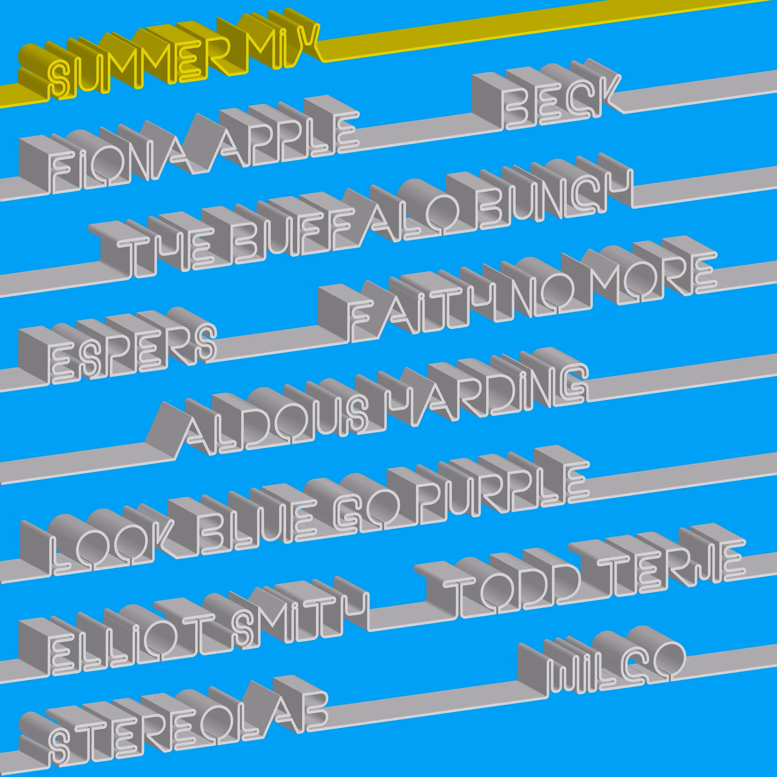 A cover to a mix made by Michael Lahey. There are song titles on top of a sky blue.