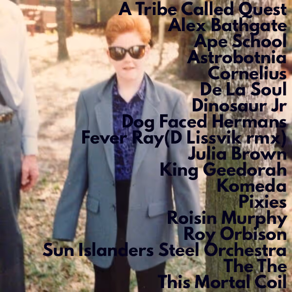 A cover to a mix made by Michael Lahey. There are song titles over  a young Michael Lahey in a jacket too big for him.