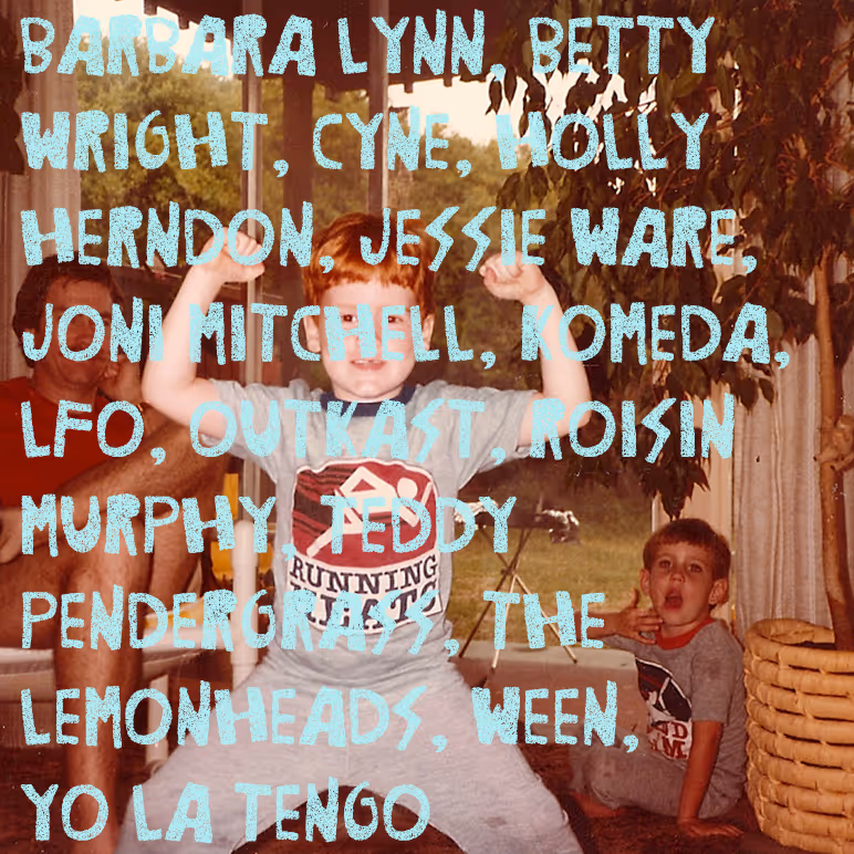 A cover to a mix made by Michael Lahey. There are song titles over  an image of Michael Lahey with his father and brother.