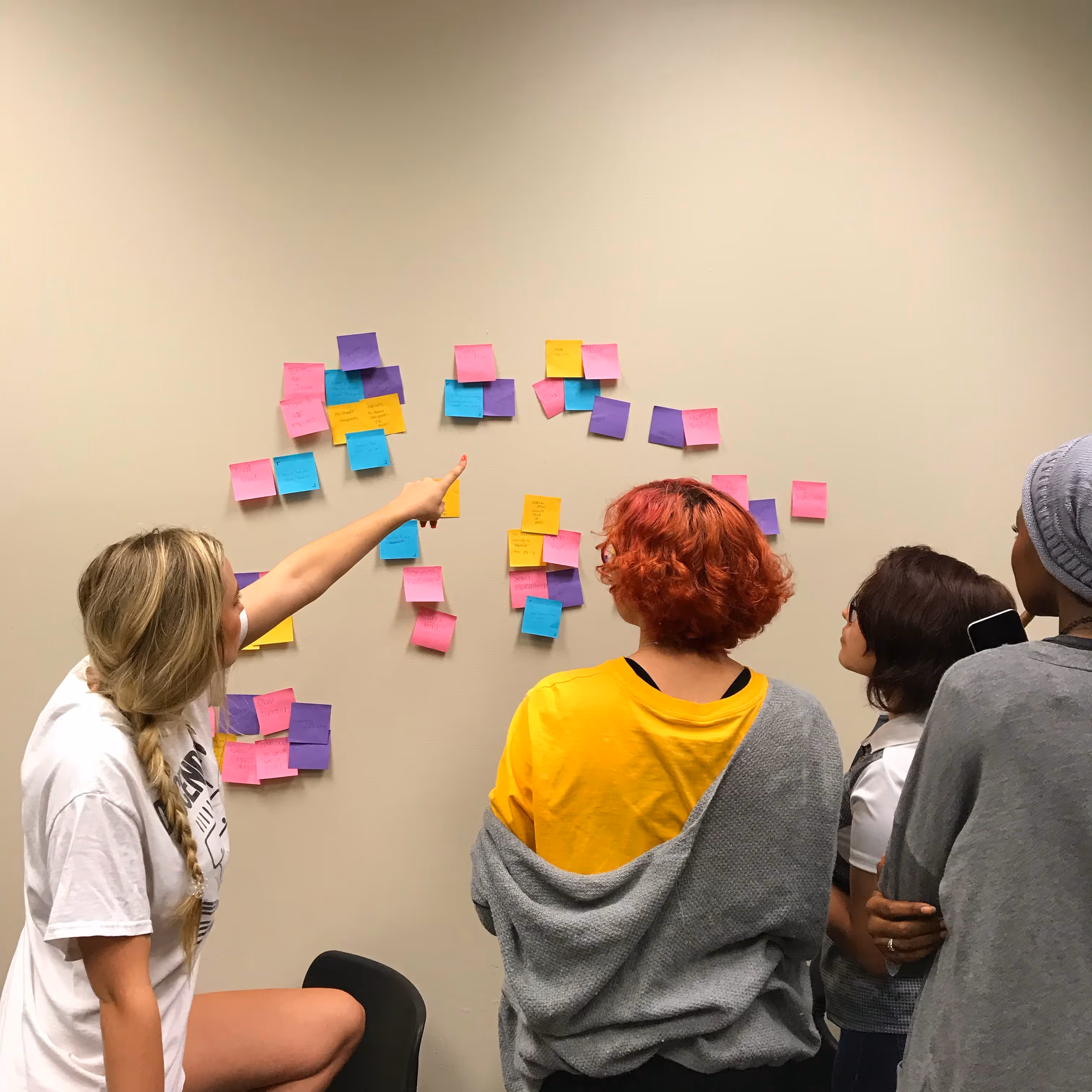 An image of students working on an affinity map.