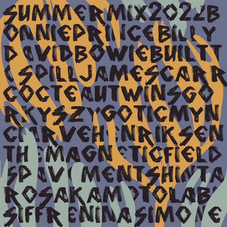 An image of Summer Mix 2022, there are song titles and what looks like color images of abstract seaweed.