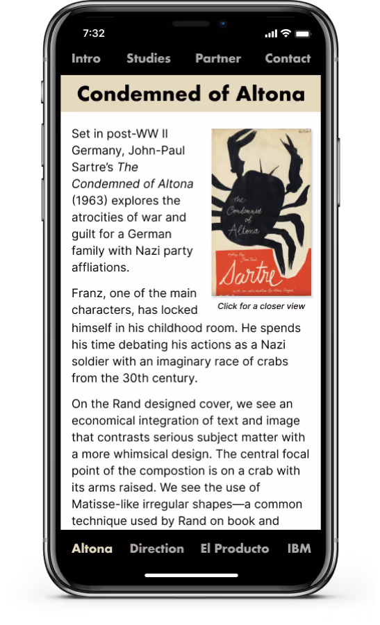 An image of the Rand prototype inside an iPhone X frame. This image is of the Condemned of Altona case study.