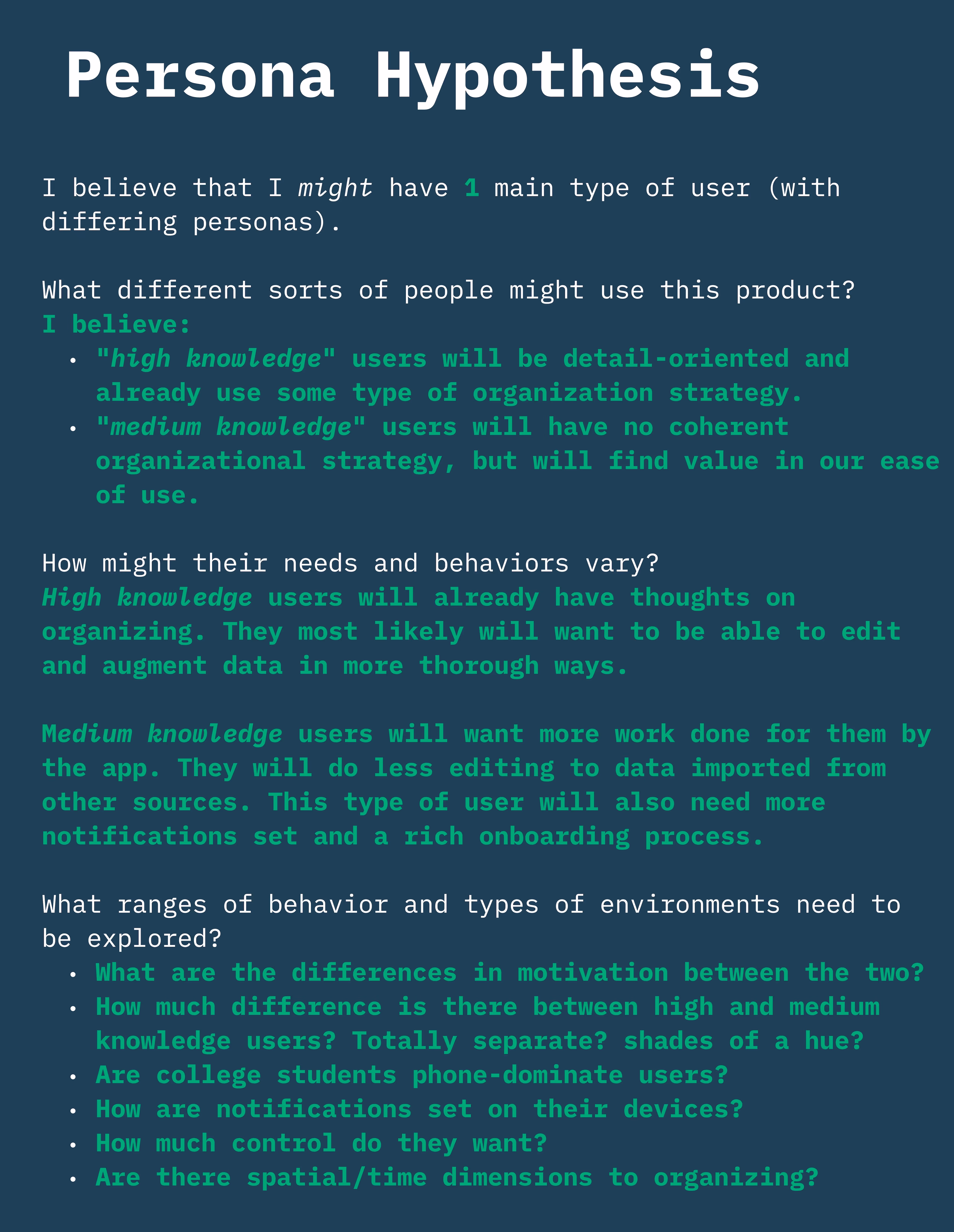 An image from Miro, a whiteboarding tool, of a persona hypothesis