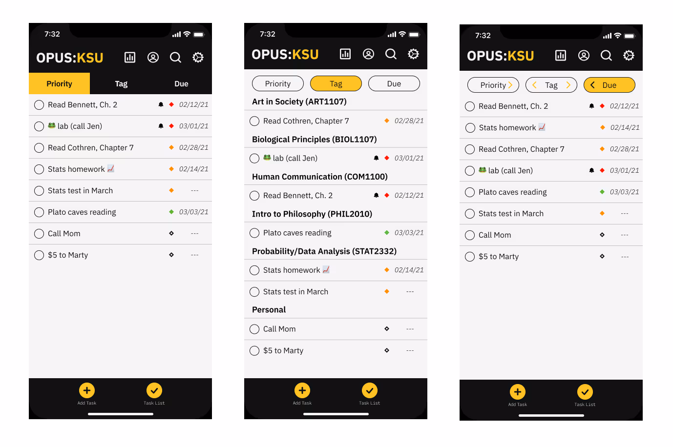 Three collected images that show Opus' original task list.