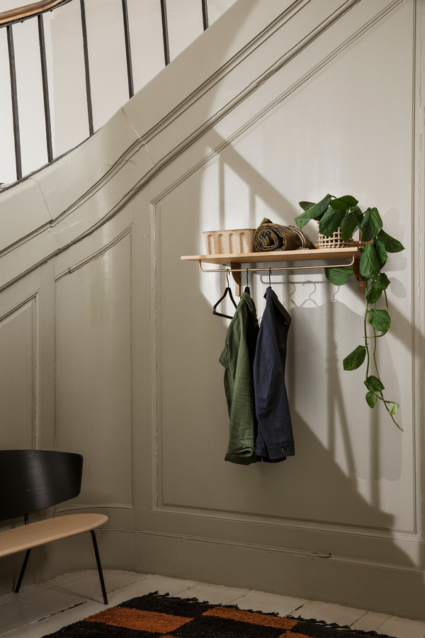 Sector Rack Shelf Natural Oak Brass