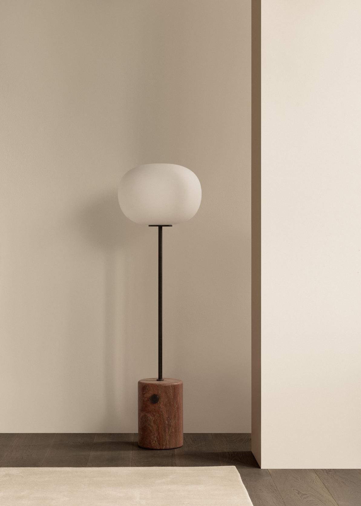 JWDA Floor Lamp Red Travertine Stone Bronzed Brass