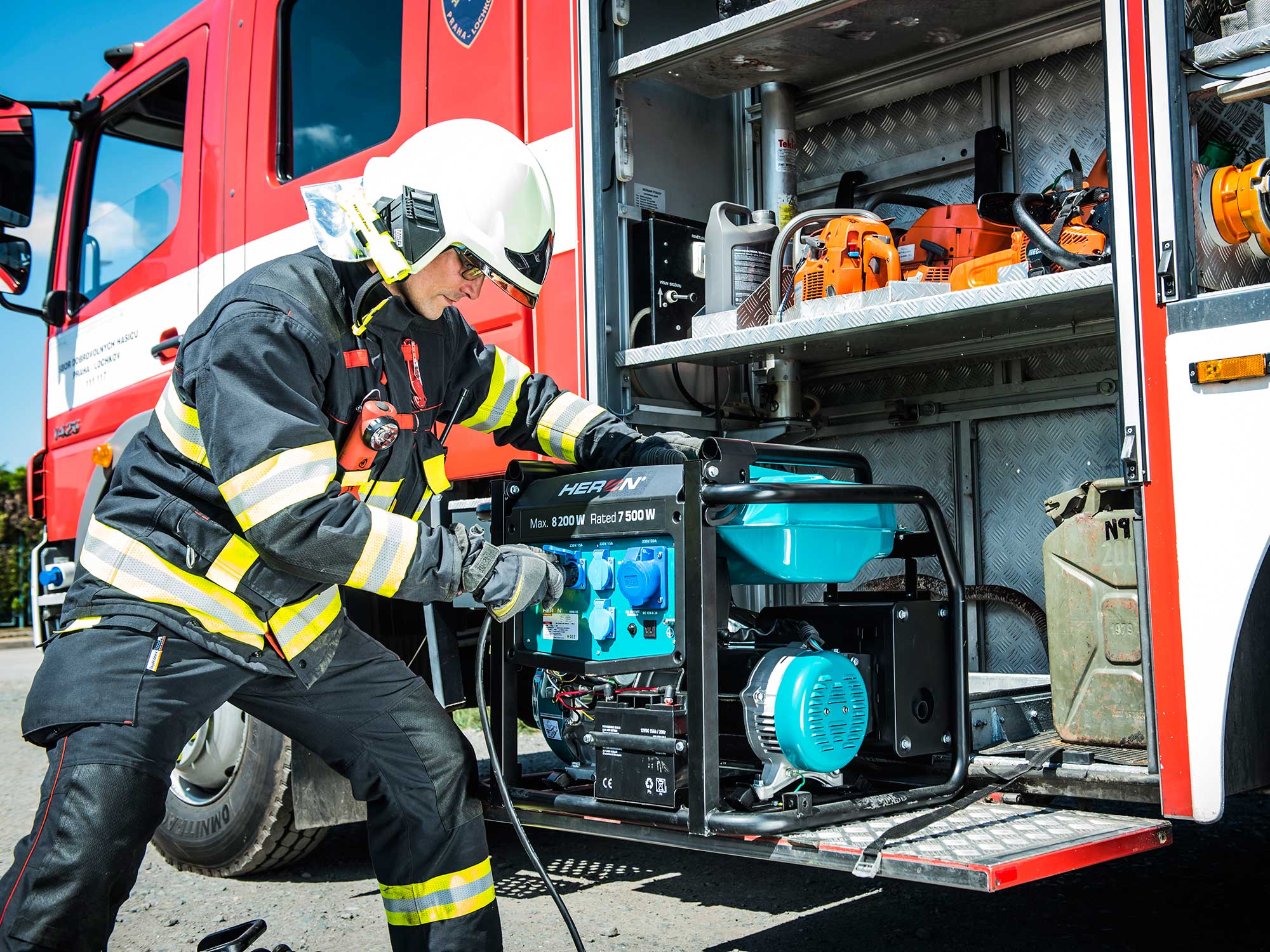 Heron generator in a firefighter truck