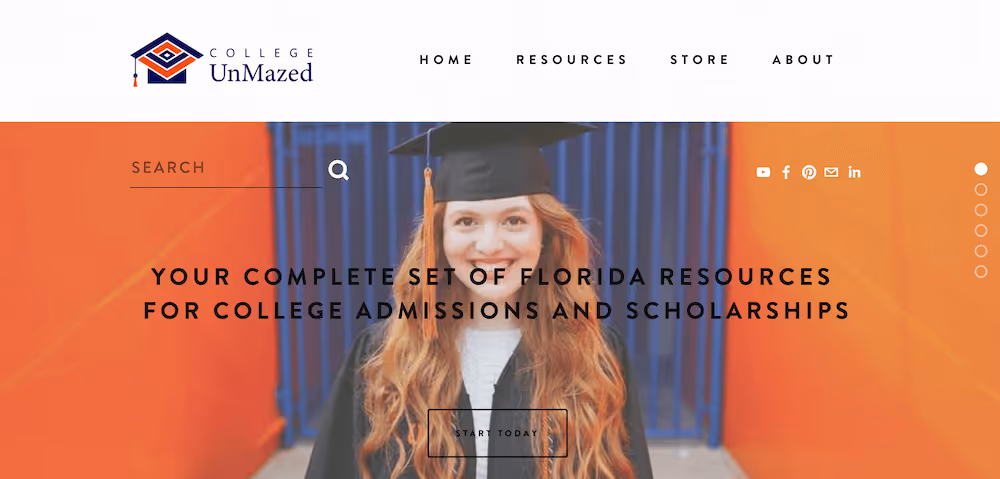 Screenshot of the College UnMazed home page.