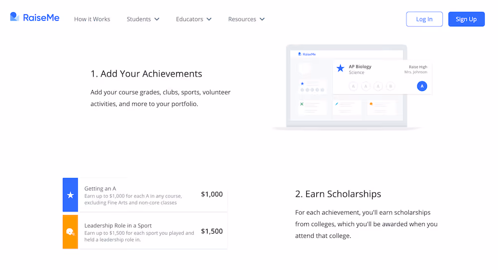 Screenshot of the RaiseMe website