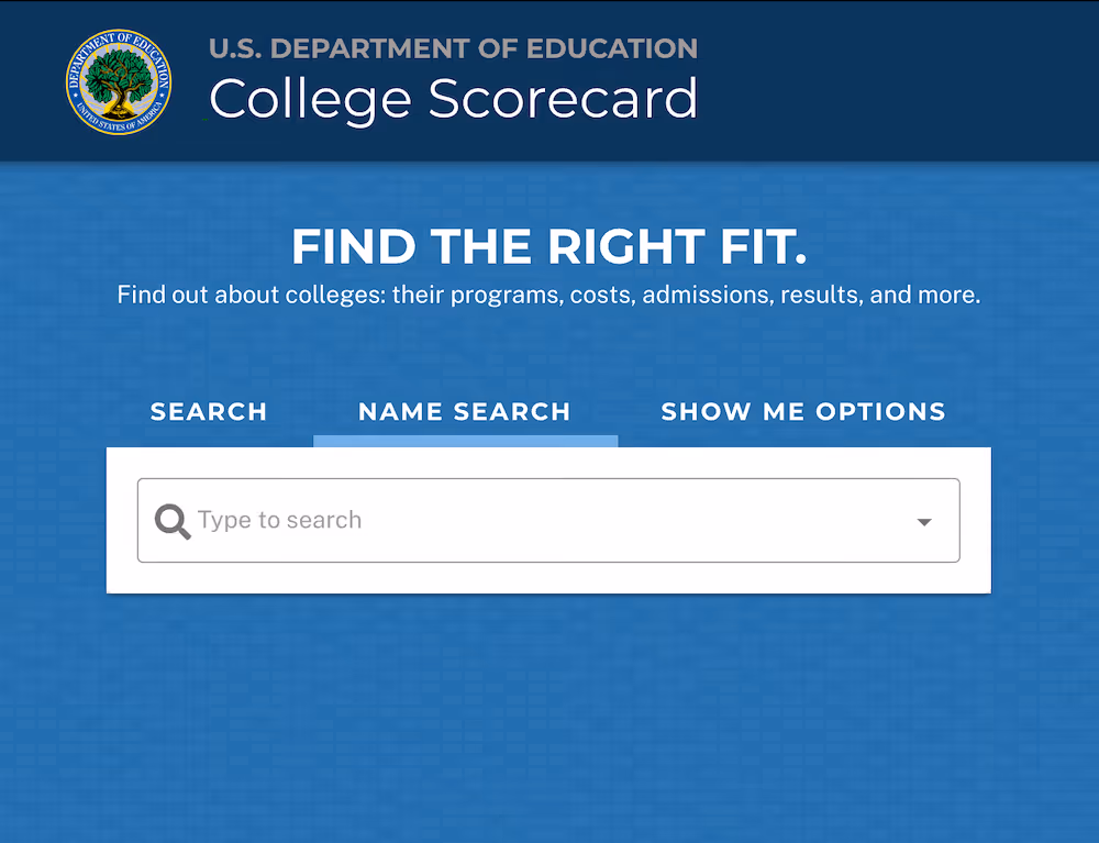 Screenshot of the College Scorecard web page by the Florida Department of Education