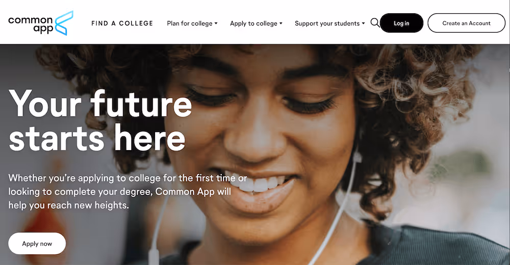 Screenshot of the Common App website