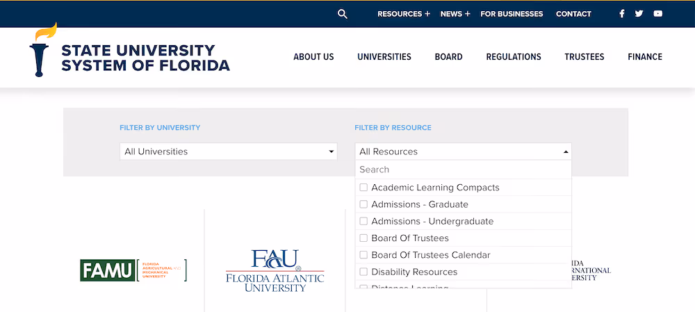 Screenshot of the flbog.edu website