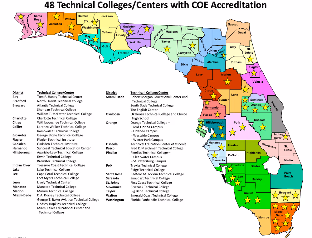 Screenshot of the Map of Career & Technical Schools in Florida