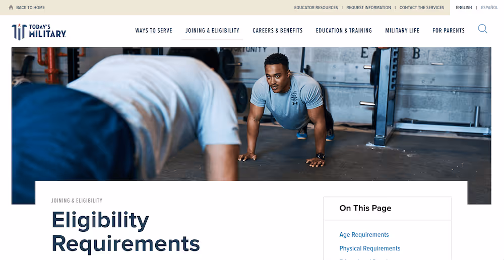 Screenshot of Today's Military website