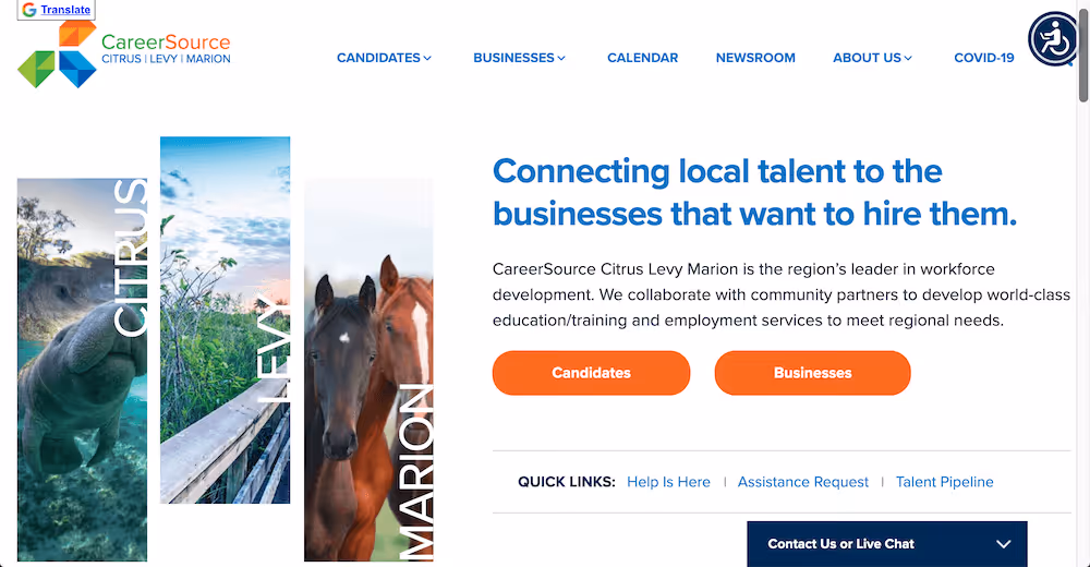 Screenshot of CareerSource Citrus Levy Marion's website