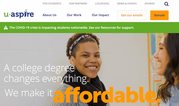uaspire home page view