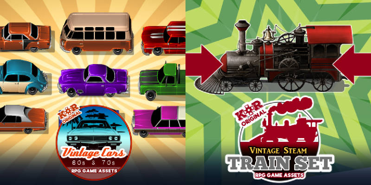 New Releases: KR Vintage Cars - 60s and 70s Animation Pack, KR Vintage Steam Train Tileset