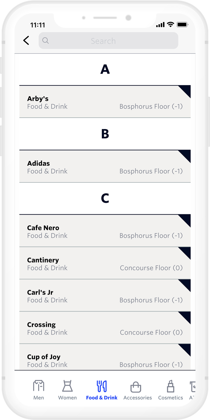 Director Screen with Food and Drink Option Selected