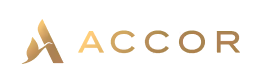 Logo de la société Accor avec le symbole stylisé A en dégradé doré.